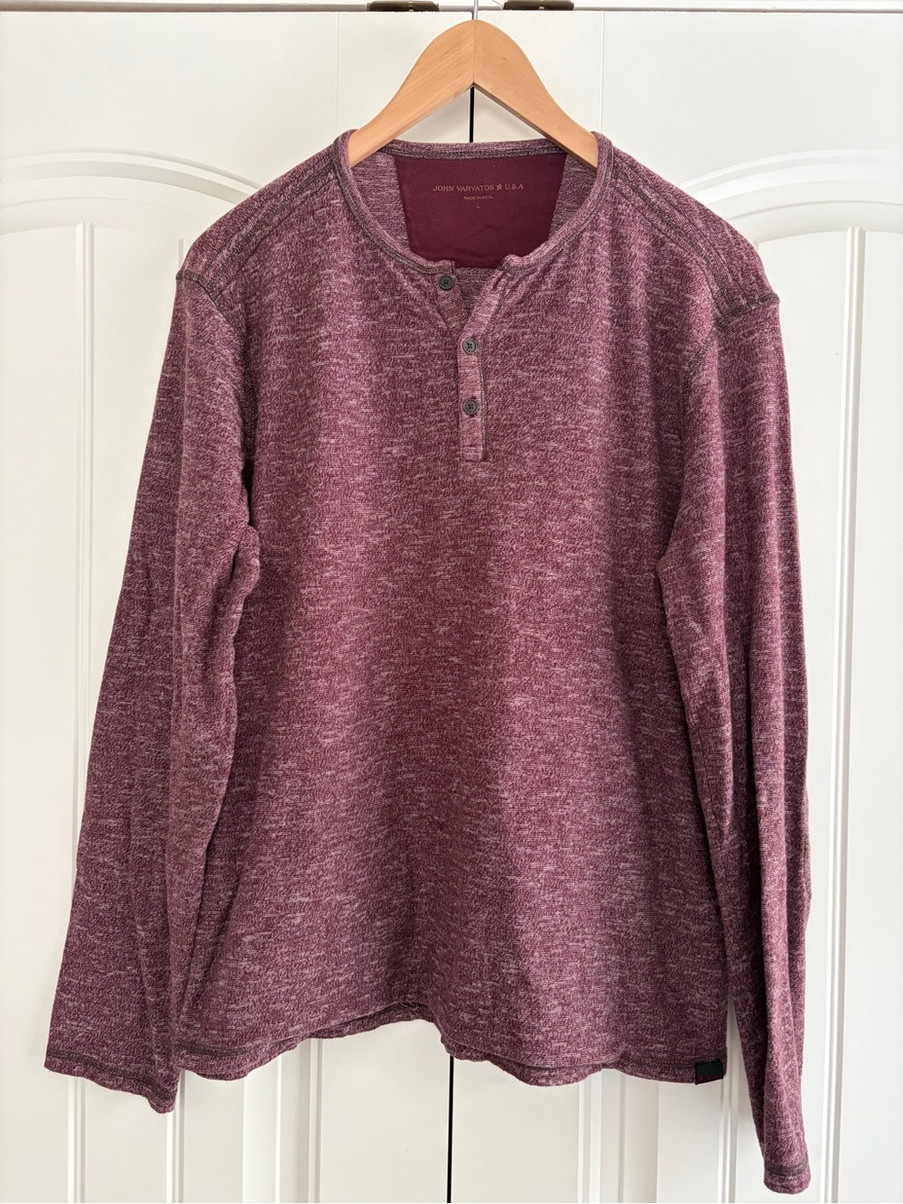 John Varvatos Henley Long Sleeve T Shirt Burgundy Men's Size Large